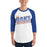 Man wearing a Grand Oaks High School Grizzlies Unisex 3/4 sleeve Raglan T-shirt 32