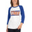 Woman wearing a Grand Oaks High School Grizzlies Unisex 3/4 sleeve Raglan T-shirt 72