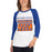 Woman wearing a Grand Oaks High School Grizzlies Unisex 3/4 sleeve Raglan T-shirt 86