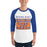 Man wearing a Grand Oaks High School Grizzlies Unisex 3/4 sleeve Raglan T-shirt 86