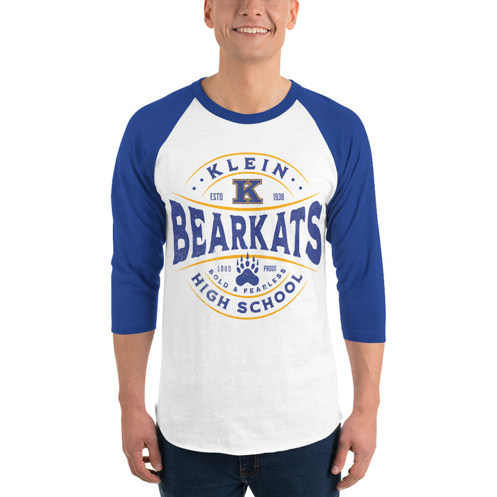 Man wearing a Klein High School Bearkats Unisex 3/4 Sleeve Raglan T-shirt 201