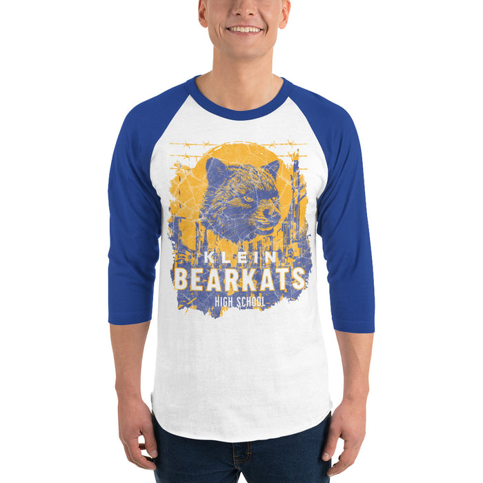 Man wearing a Klein High School Bearkats Unisex 3/4 Sleeve Raglan T-shirt 205