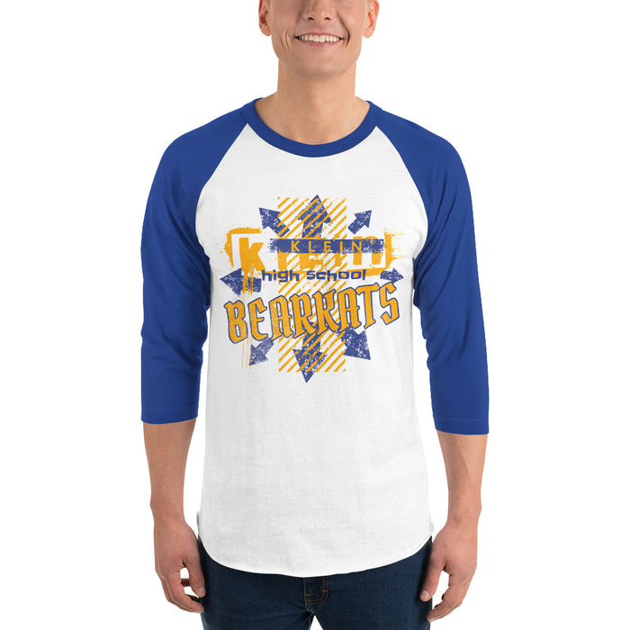 Man wearing a Klein High School Bearkats Unisex 3/4 Sleeve Raglan T-shirt 210