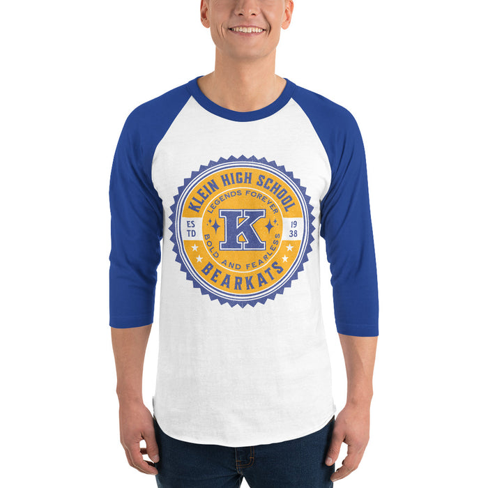 Man wearing a Klein High School Bearkats Unisex 3/4 Sleeve Raglan T-shirt 211