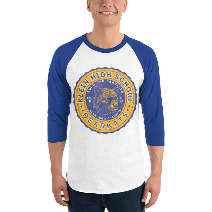 Man wearing a Klein High School Bearkats Unisex 3/4 Sleeve Raglan T-shirt 212