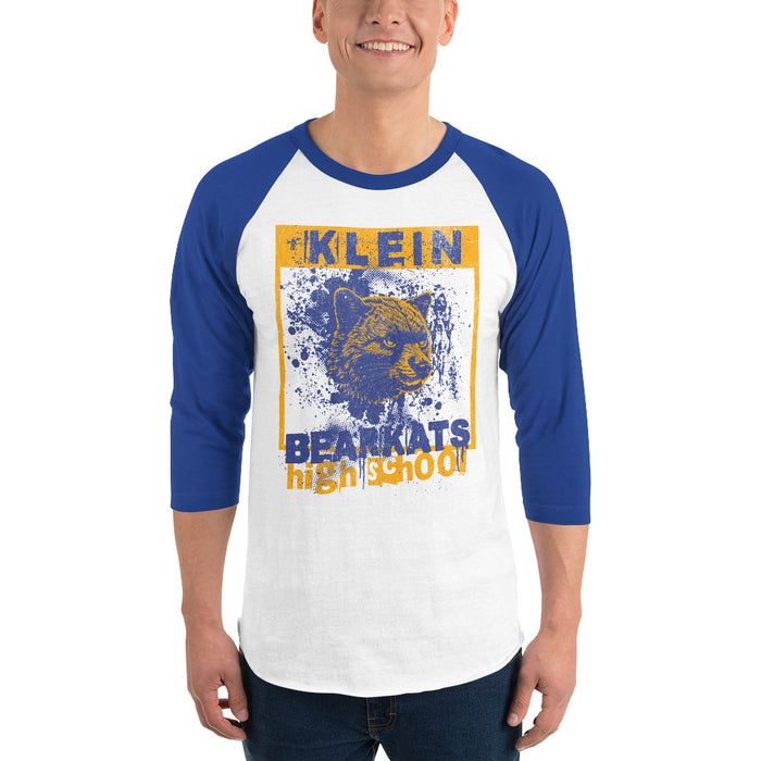 Man wearing a Klein High School Bearkats Unisex 3/4 Sleeve Raglan T-shirt 214