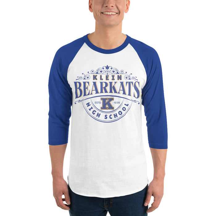 Man wearing a Klein High School Bearkats Unisex 3/4 Sleeve Raglan T-shirt 217