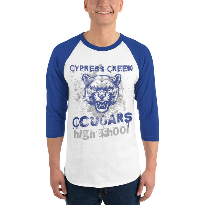 Man wearing Cypress Creek High School Cougars Unisex 3/4 sleeve Raglan T-shirt 209