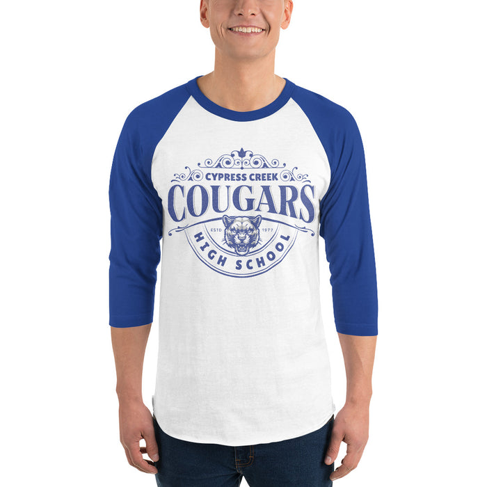 Man wearing Cypress Creek High School Cougars Unisex 3/4 sleeve Raglan T-shirt 211