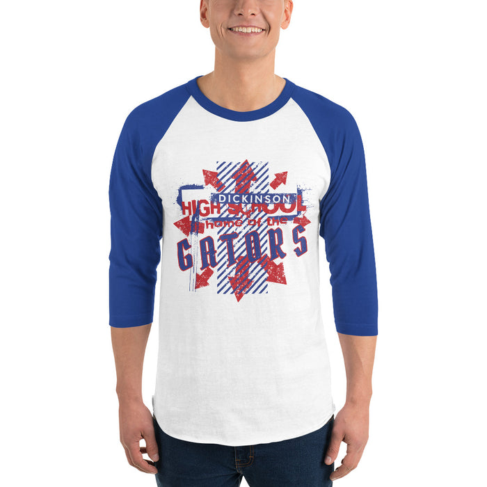 Man wearing Dickinson High School Gators Unisex 3/4 sleeve Raglan T-shirt 210