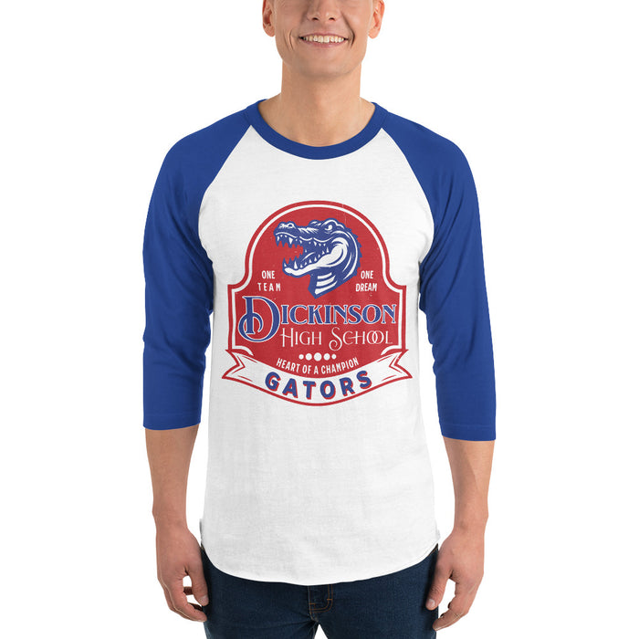 Man wearing Dickinson High School Gators Unisex 3/4 sleeve Raglan T-shirt 219