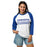 Woman wearing St. Frederick High School Warriors Unisex 3/4 Sleeve Raglan T-shirt 049