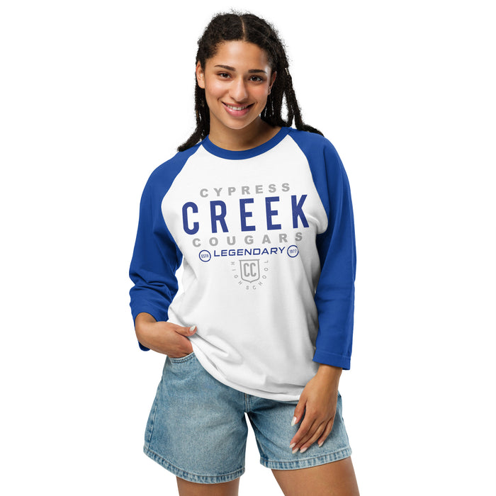 Woman wearing Cypress Creek High School Cougars Unisex 3/4 sleeve Raglan T-shirt 003