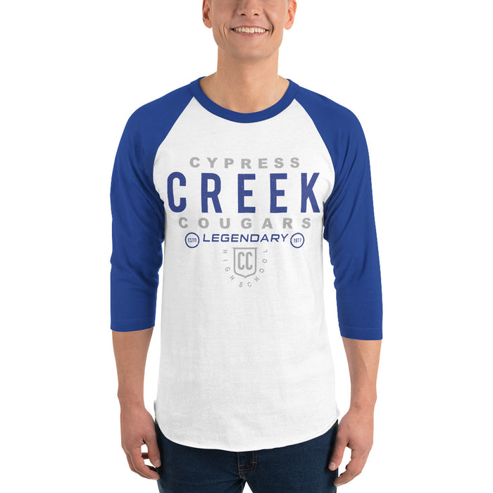 Man wearing Cypress Creek High School Cougars Unisex 3/4 sleeve Raglan T-shirt 003