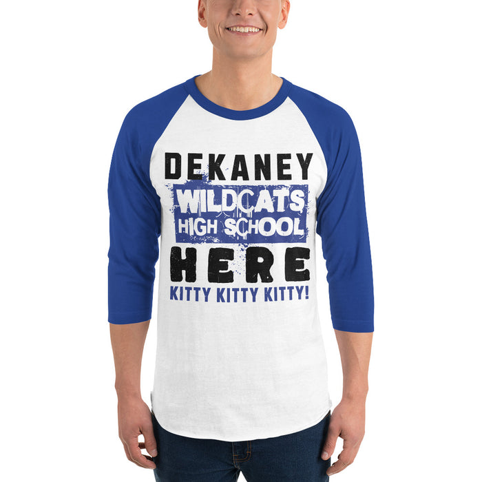 Man wearing Dekaney High School Wildcats Unisex 3/4 sleeve Raglan T-shirt 231