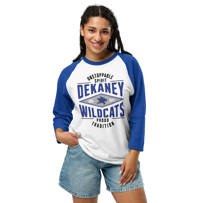 Woman wearing Dekaney High School Wildcats Unisex 3/4 sleeve Raglan T-shirt 210
