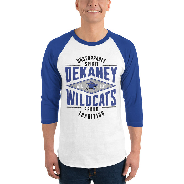 Man wearing Dekaney High School Wildcats Unisex 3/4 sleeve Raglan T-shirt 210