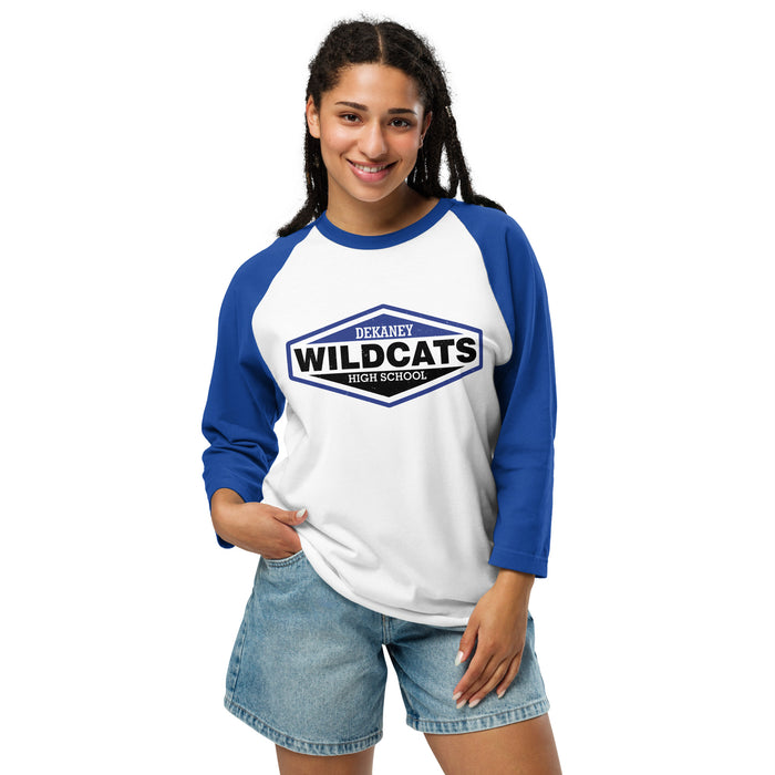 Woman wearing Dekaney High School Wildcats Unisex 3/4 sleeve Raglan T-shirt 009