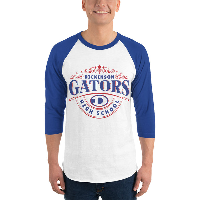 Man wearing Dickinson High School Gators Unisex 3/4 sleeve Raglan T-shirt 211