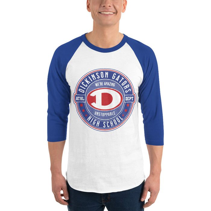 Man wearing Dickinson High School Gators Unisex 3/4 sleeve Raglan T-shirt 224