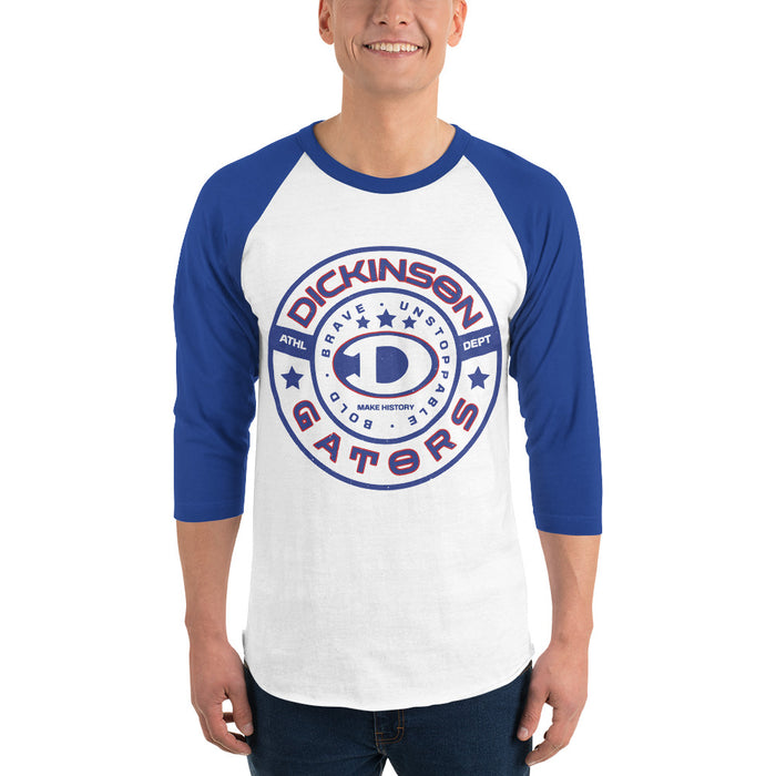 Man wearing Dickinson High School Gators Unisex 3/4 sleeve Raglan T-shirt 239