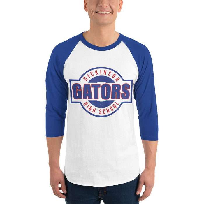 Man wearing Dickinson High School Gators Unisex 3/4 sleeve Raglan T-shirt 011