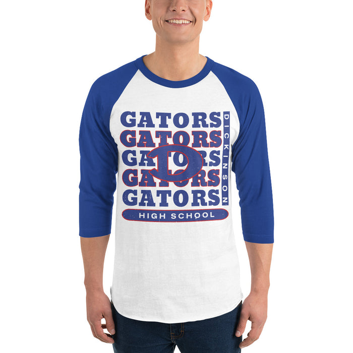 Man wearing Dickinson High School Gators Unisex 3/4 sleeve Raglan T-shirt 235