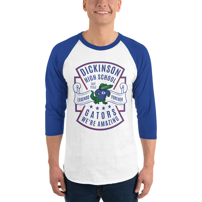 Man wearing Dickinson High School Gators Unisex 3/4 sleeve Raglan T-shirt 207