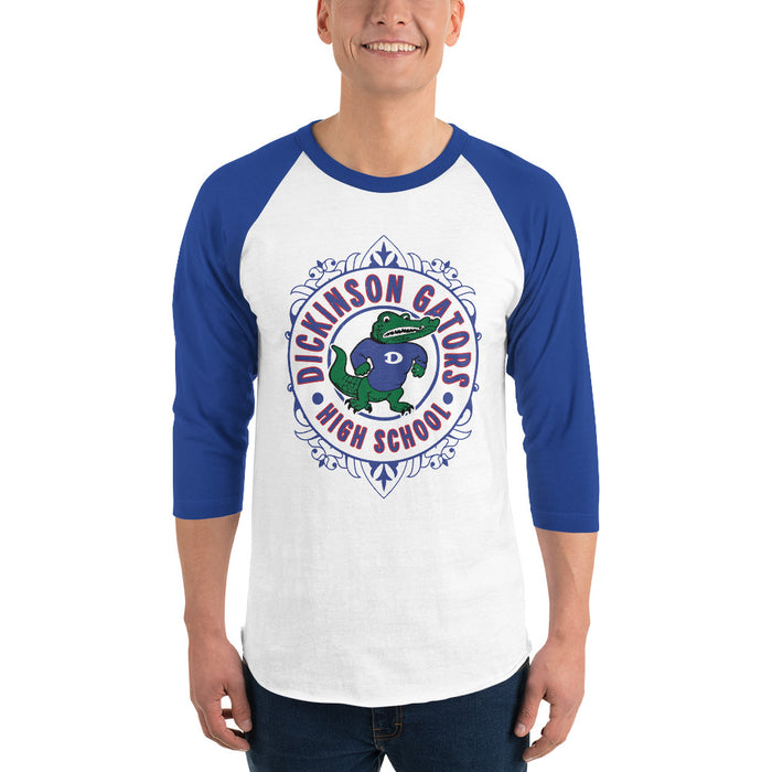 Man wearing Dickinson High School Gators Unisex 3/4 sleeve Raglan T-shirt 227