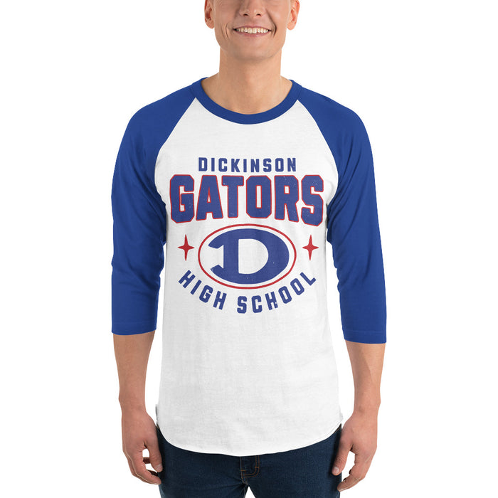 Man wearing Dickinson High School Gators Unisex 3/4 sleeve Raglan T-shirt 204