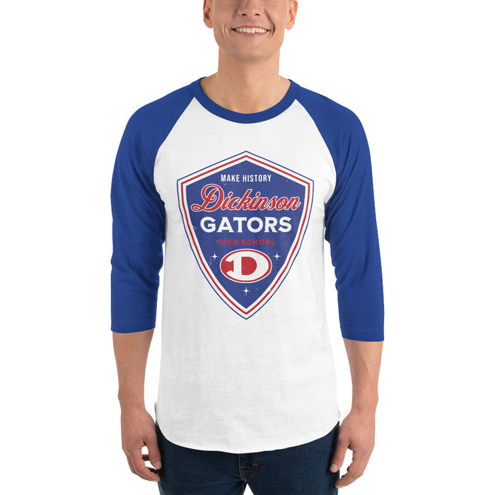 Man wearing Dickinson High School Gators Unisex 3/4 sleeve Raglan T-shirt 225