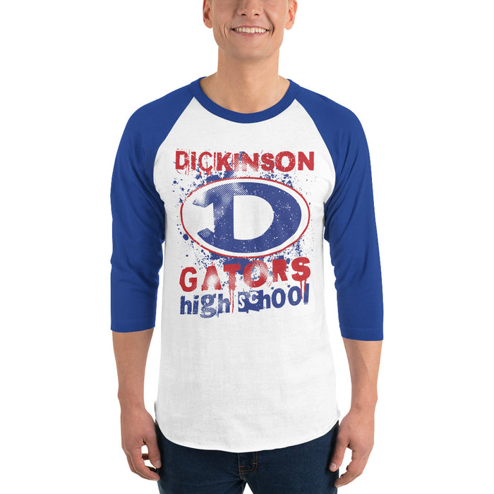 Man wearing Dickinson High School Gators Unisex 3/4 sleeve Raglan T-shirt 205