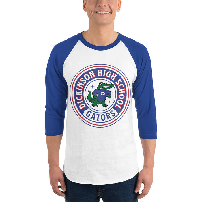 Man wearing Dickinson High School Gators Unisex 3/4 sleeve Raglan T-shirt 220