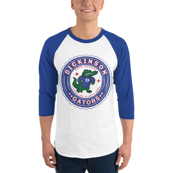 Man wearing Dickinson High School Gators Unisex 3/4 sleeve Raglan T-shirt 216