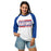 Woman wearing Dickinson High School Gators Unisex 3/4 sleeve Raglan T-shirt 098