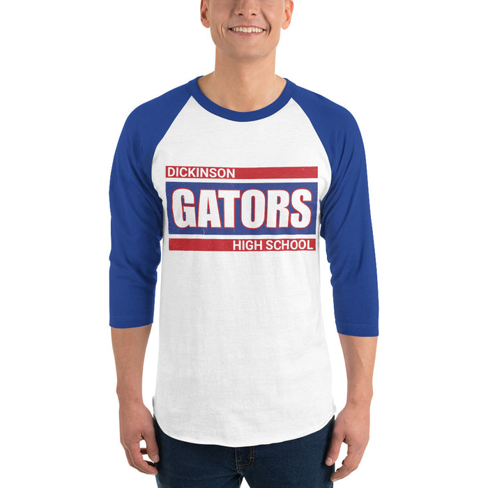 Man wearing Dickinson High School Gators Unisex 3/4 sleeve Raglan T-shirt 098