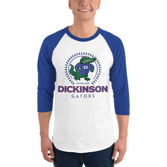 Man wearing Dickinson High School Gators Unisex 3/4 sleeve Raglan T-shirt 226