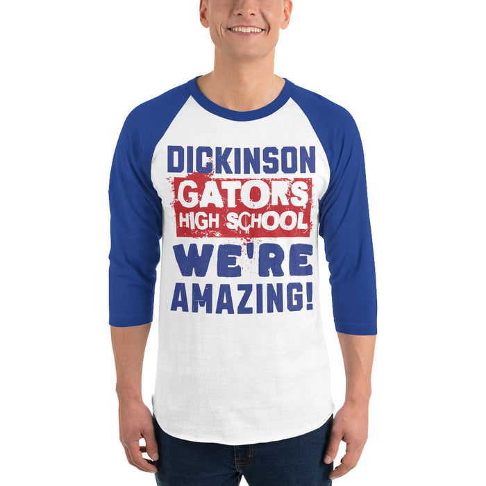 Man wearing Dickinson High School Gators Unisex 3/4 sleeve Raglan T-shirt 231