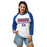 Woman wearing Dickinson High School Gators Unisex 3/4 sleeve Raglan T-shirt 049
