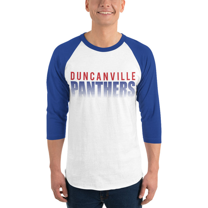 Man wearing Duncanville High School Panthers Unisex 3/4 sleeve Raglan T-shirt 024
