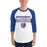 Man wearing Grand Oaks High School Grizzlies Unisex 3/4 sleeve Raglan T-shirt 049