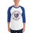 Man wearing Grand Oaks High School Grizzlies Unisex 3/4 sleeve Raglan T-shirt 214