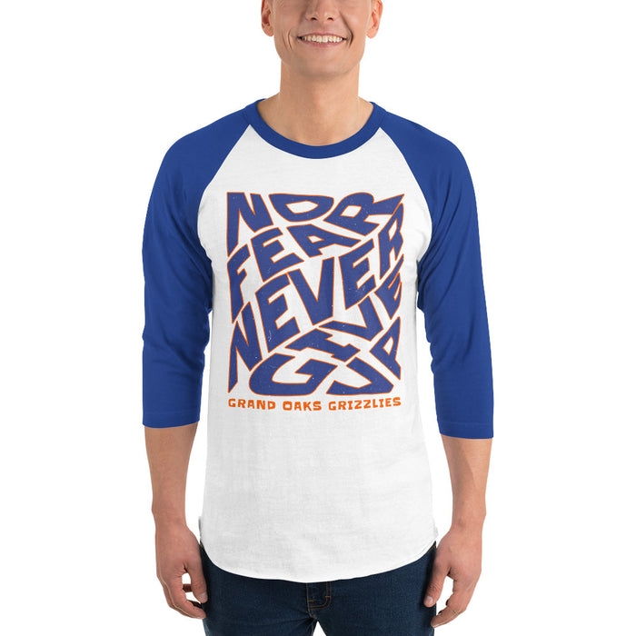 Man wearing Grand Oaks High School Grizzlies Unisex 3/4 sleeve Raglan T-shirt 236