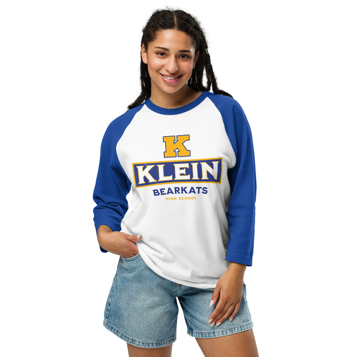 Woman wearing Klein High School Bearkats Unisex 3/4 Sleeve Raglan T-shirt 202