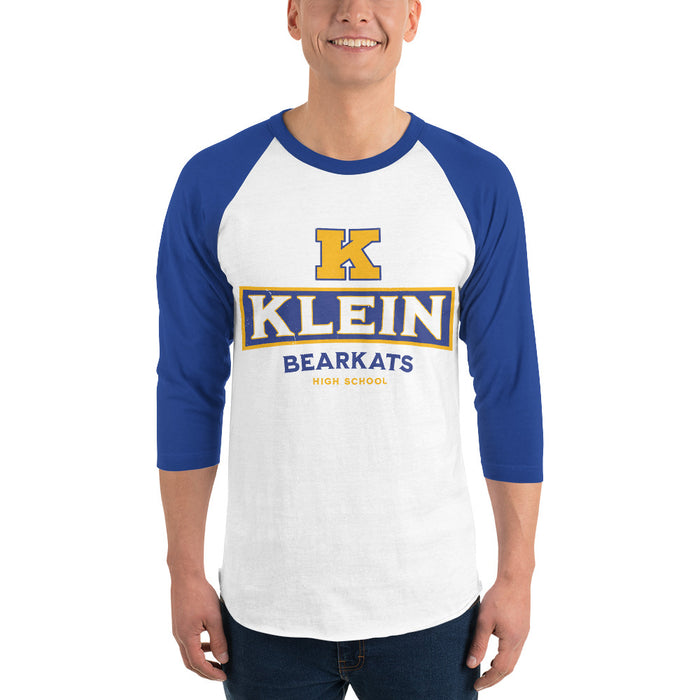 Man wearing Klein High School Bearkats Unisex 3/4 Sleeve Raglan T-shirt 202