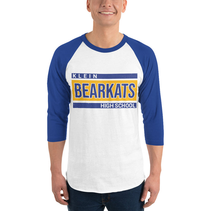 Man wearing Klein High School Bearkats Unisex 3/4 Sleeve Raglan T-shirt 098