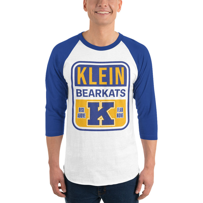 Man wearing Klein High School Bearkats Unisex 3/4 Sleeve Raglan T-shirt 001