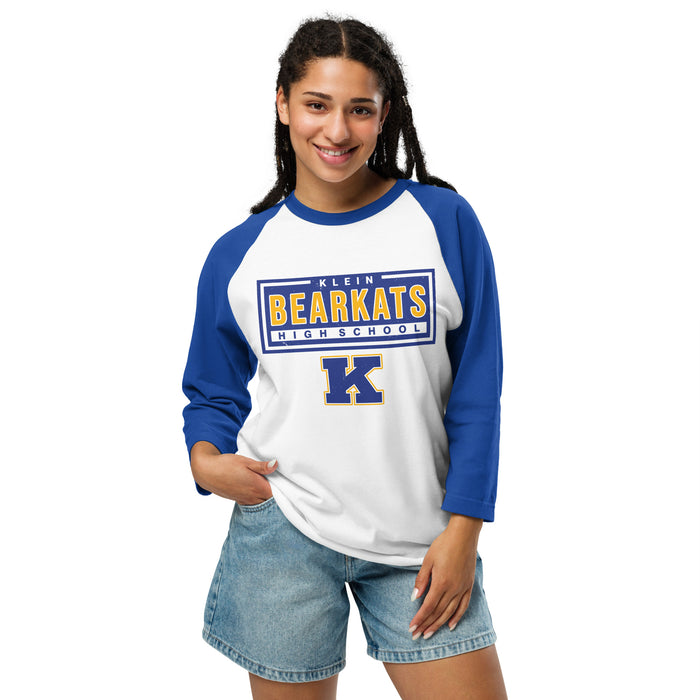 Woman wearing Klein High School Bearkats Unisex 3/4 Sleeve Raglan T-shirt 049
