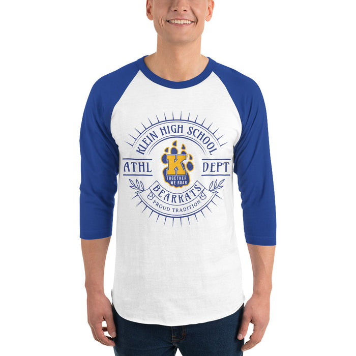 Man wearing Klein High School Bearkats Unisex 3/4 Sleeve Raglan T-shirt 201