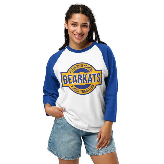Woman wearing Klein High School Bearkats Unisex 3/4 Sleeve Raglan T-shirt 011